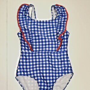 Cat & Jack Blue Gingham Ruffle One Piece Swimsuit Girls L (10/12)
